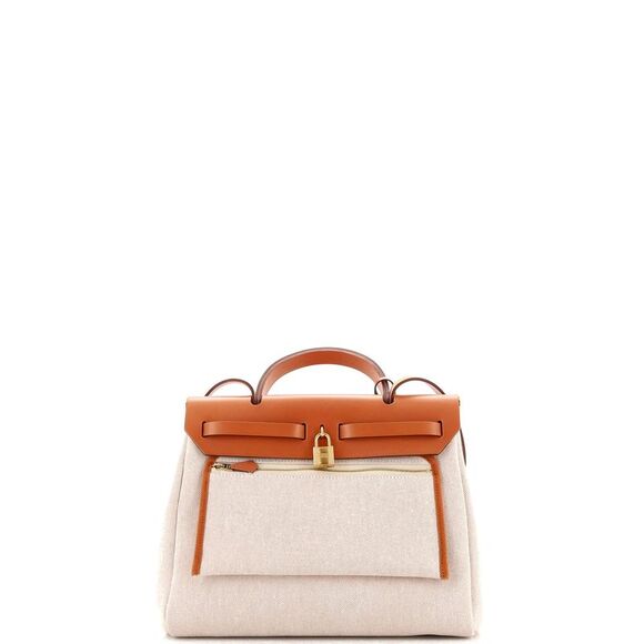 Hermes Herbag Zip Chaine D'Ancre Toile and Leather 31 Neutral, Orange - Picture 4 of 7